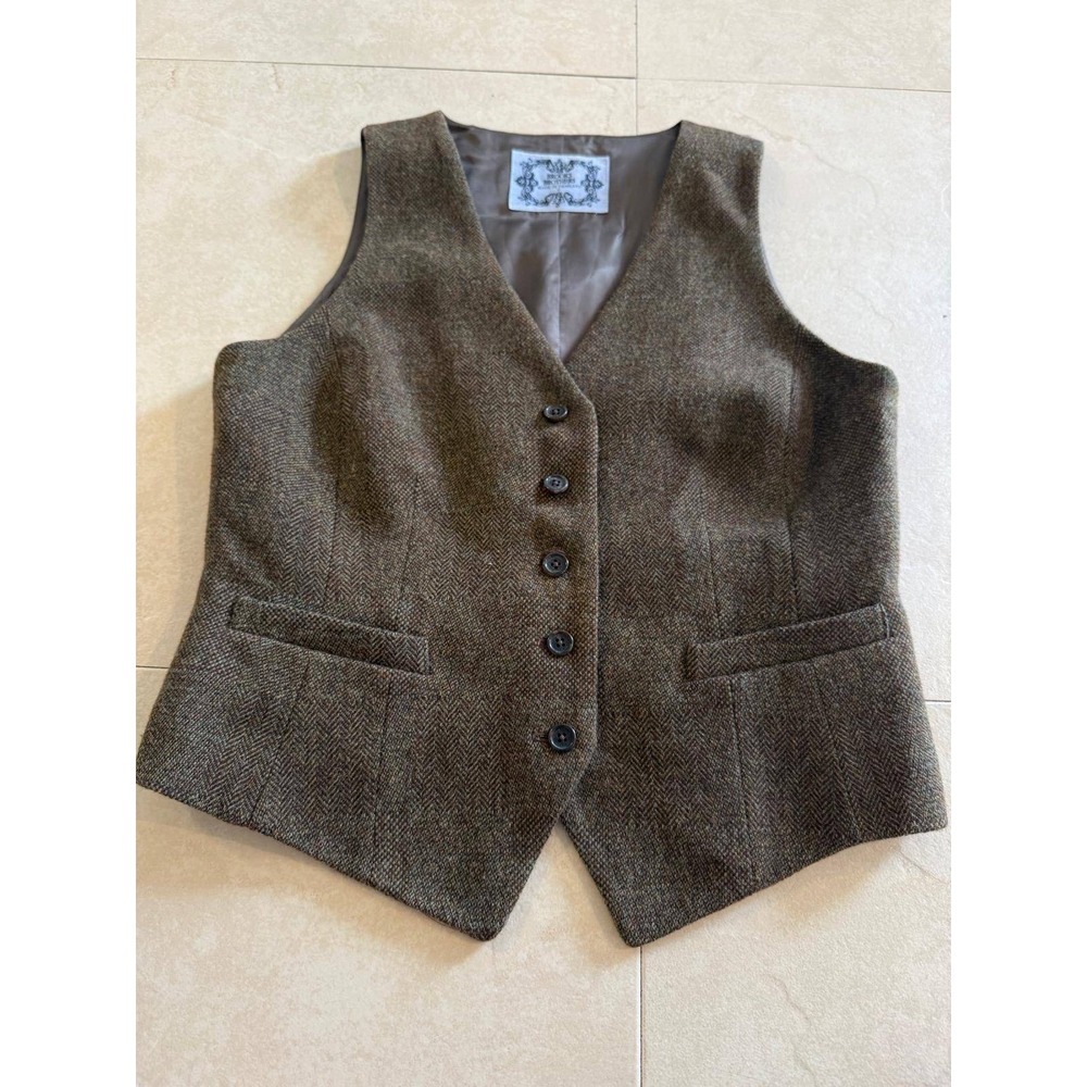 Brooks Brothers Brown Herringbone Wool Tweed Vest Waistcoat Size 8